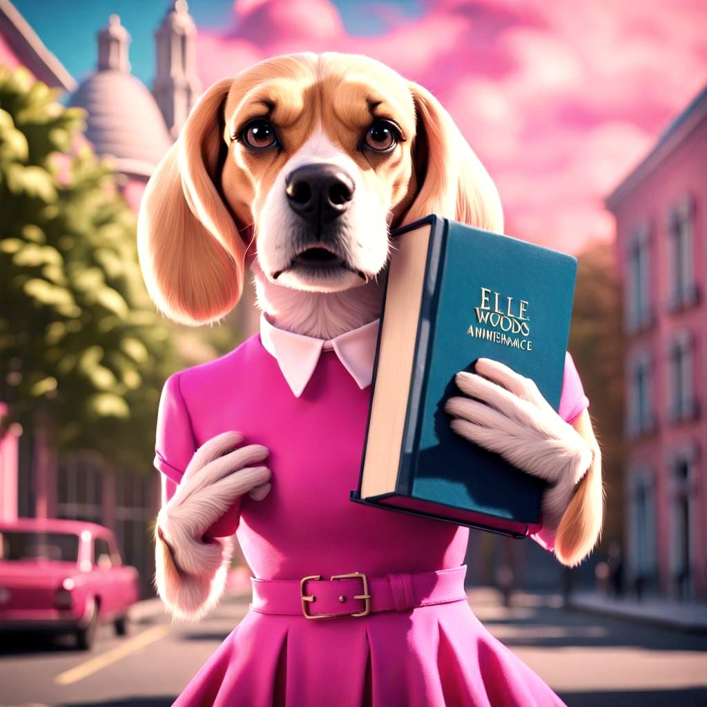 Beagle as Elle Woods in CG Rendered Style