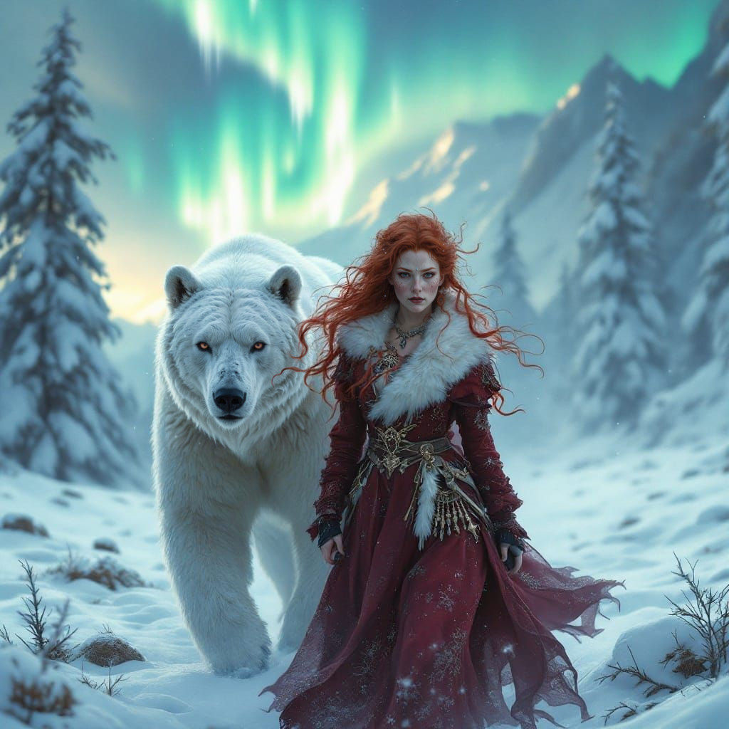 Regal Northern Princess Strolls Through Frosty Wilderness