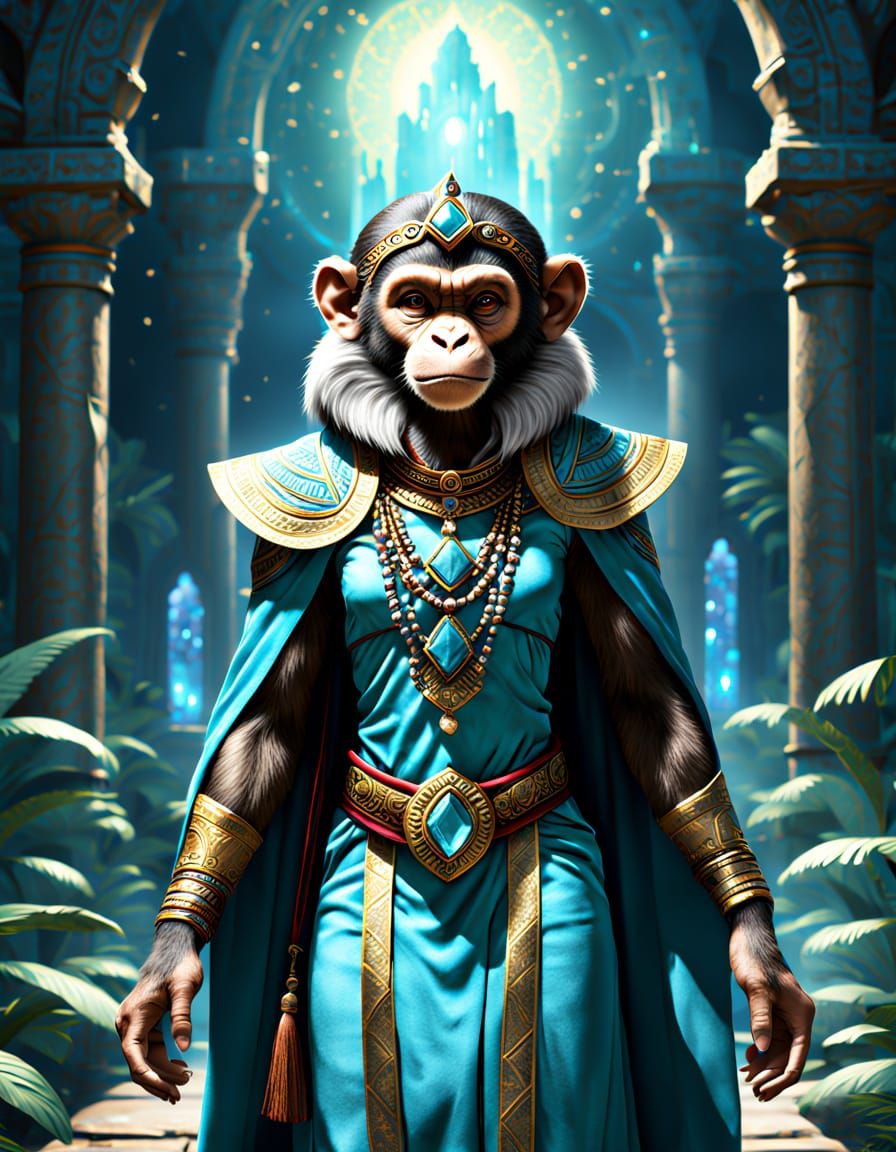 Lemurian Priestess Monkey in Hyper-Realistic CGI