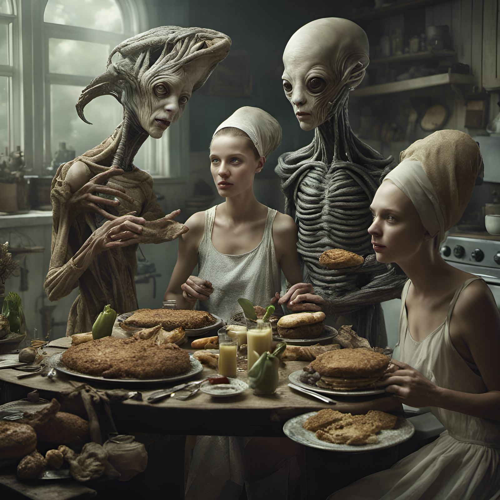 Bizarre Alien Feast: Hyperrealistic Digital Art