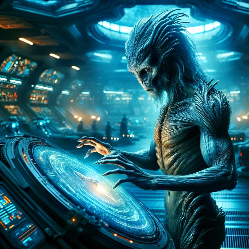 Alien Strategist in Futuristic Laboratory: Digital Matte Pai...
