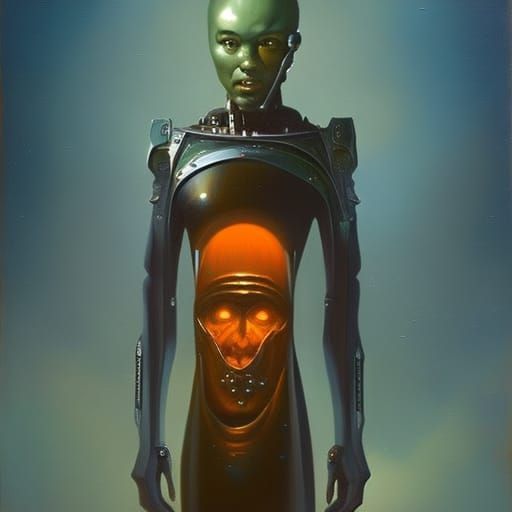 Emotional Humanoid Extraterrestrial as Oil Painting