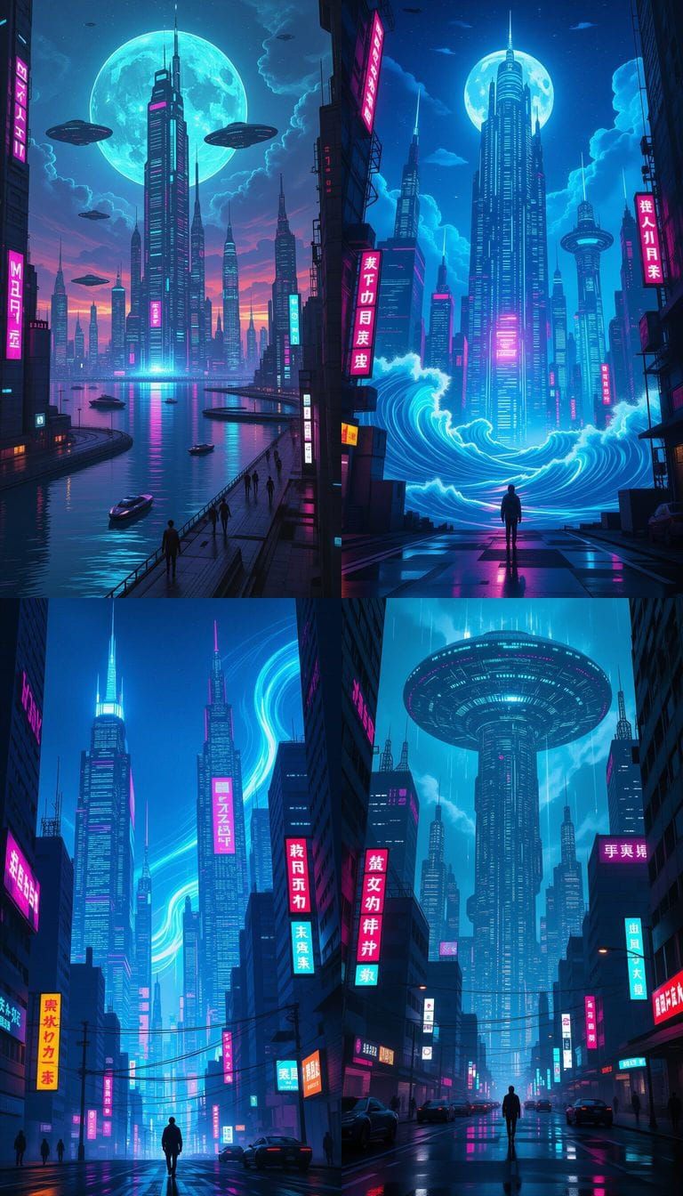Futuristic Neon Metropolis Inspired by Syd Mead