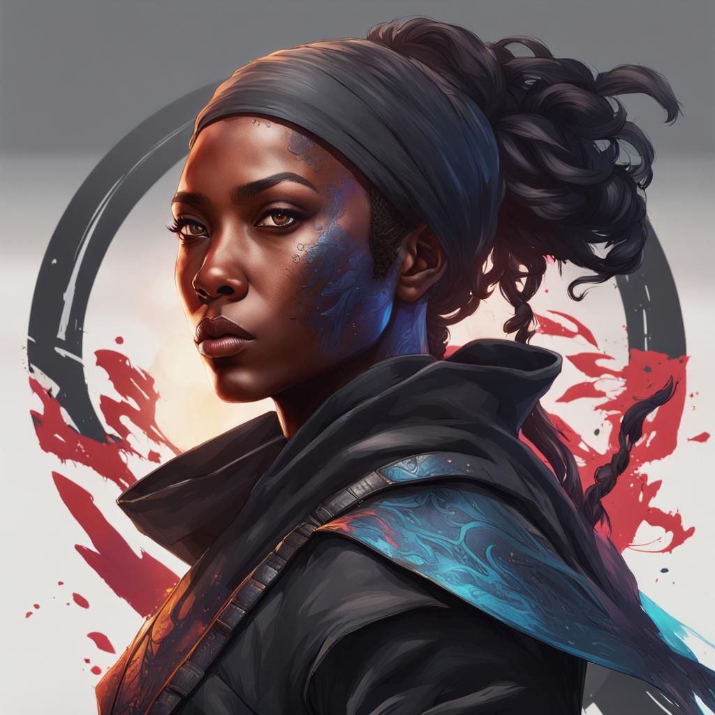 Hyperdetailed Portrait of a Black Female Ninja