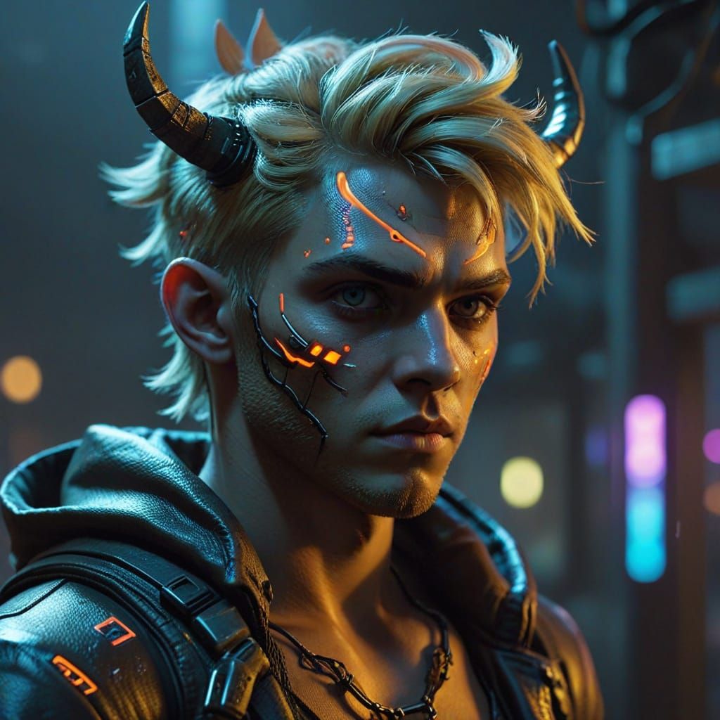 Cyberpunk Faun with Neon Accents