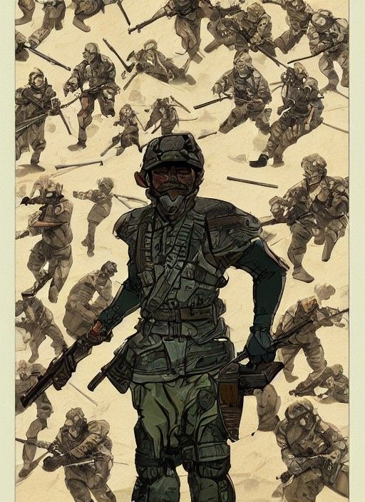 Detailed Soldier Character Art in Ukiyo-e Style