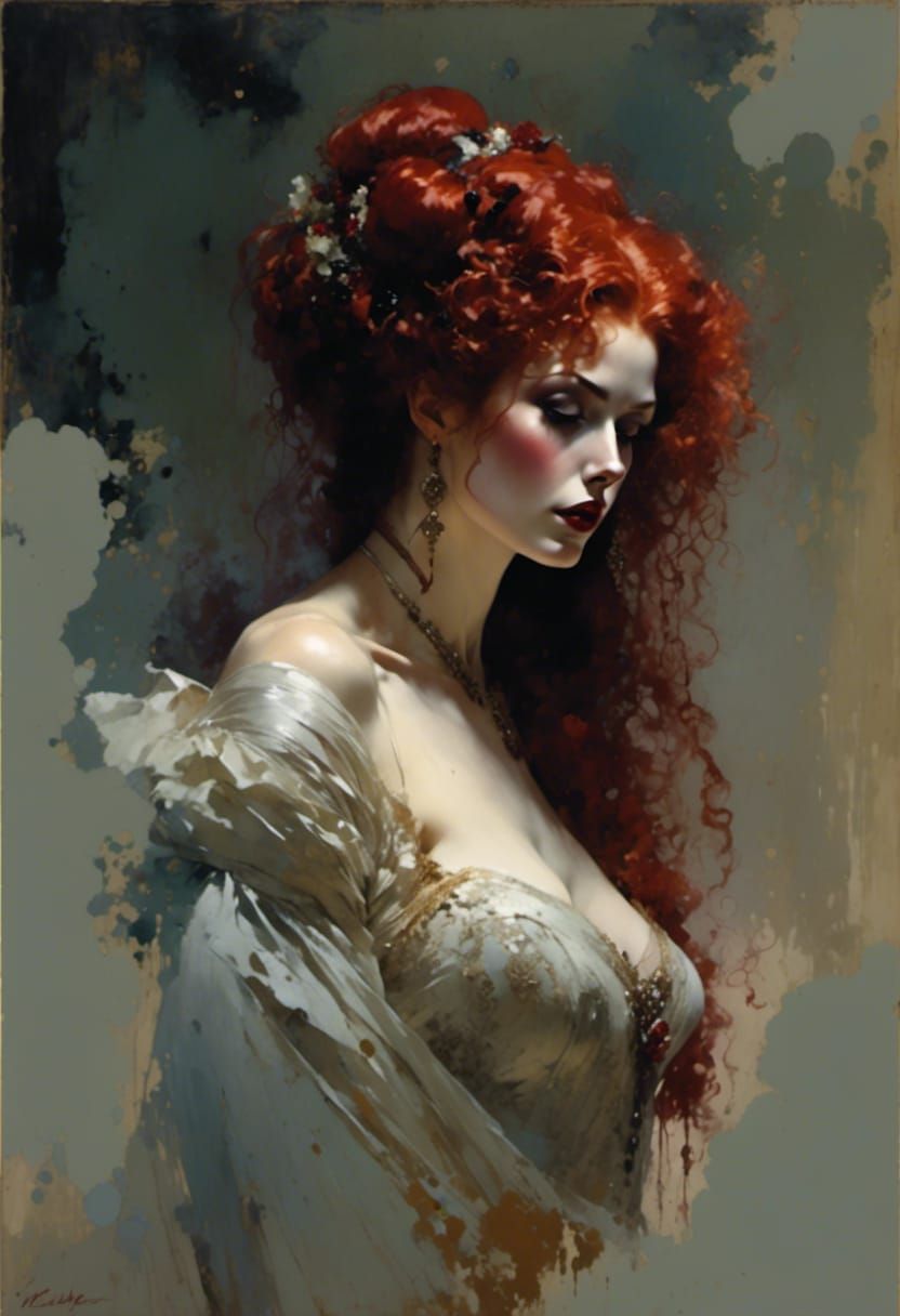 Vampiress Elena as Bride of Dracula, Oil Painting