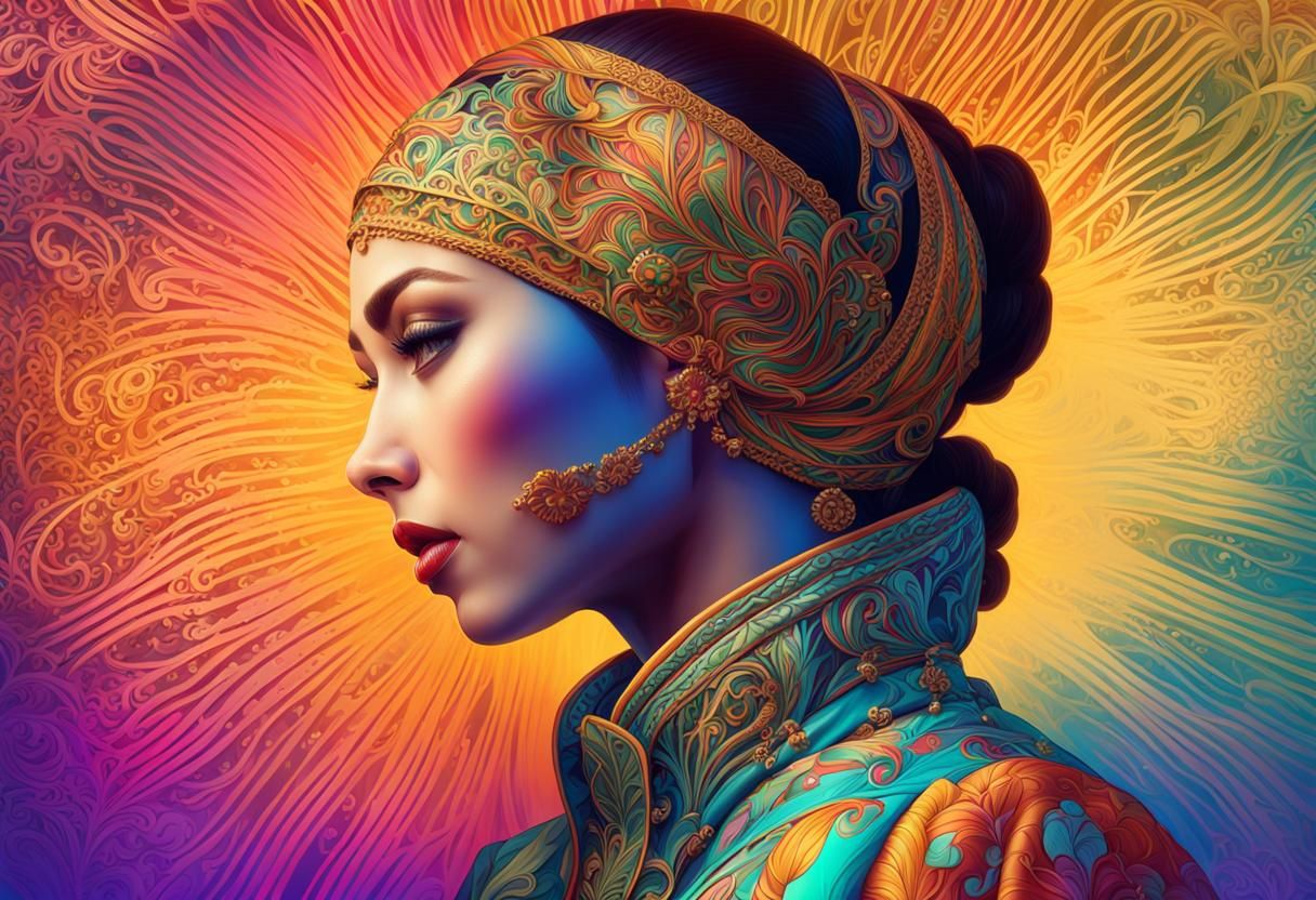 Beautiful Woman in Ornate Clothing: Hyperrealistic Portrait