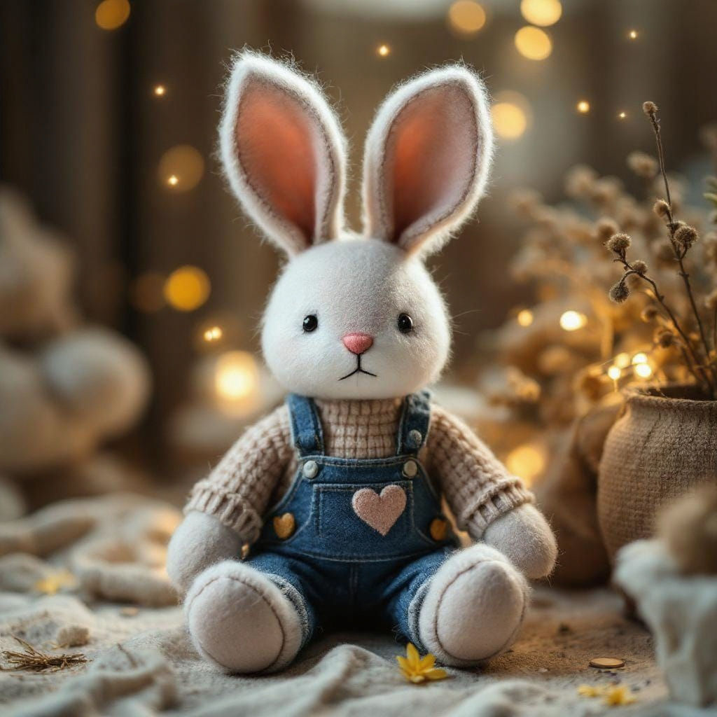 Close-Up of Sad Felt Rabbit Doll