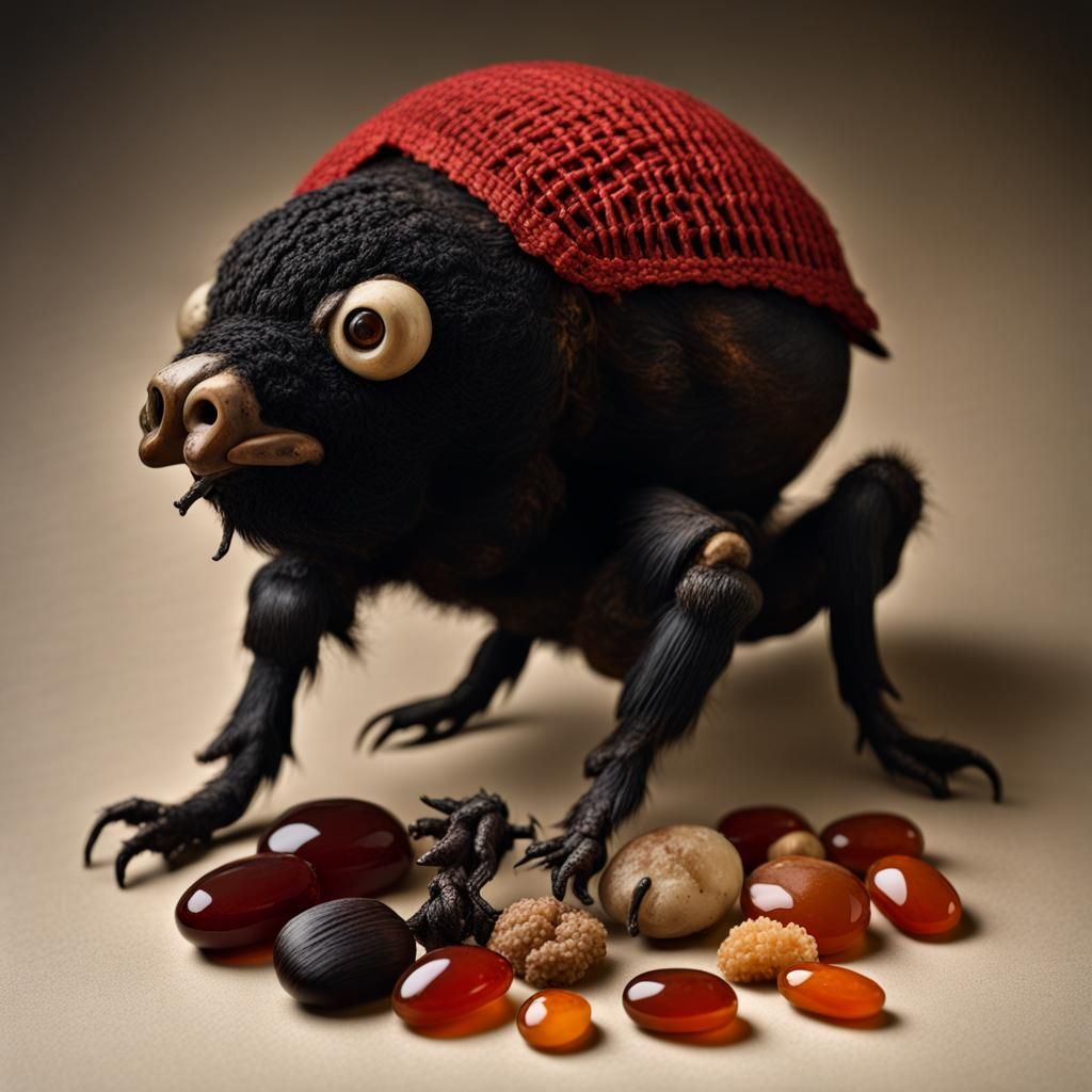 Daguerreotype Scarab with Fur and Antique Elements