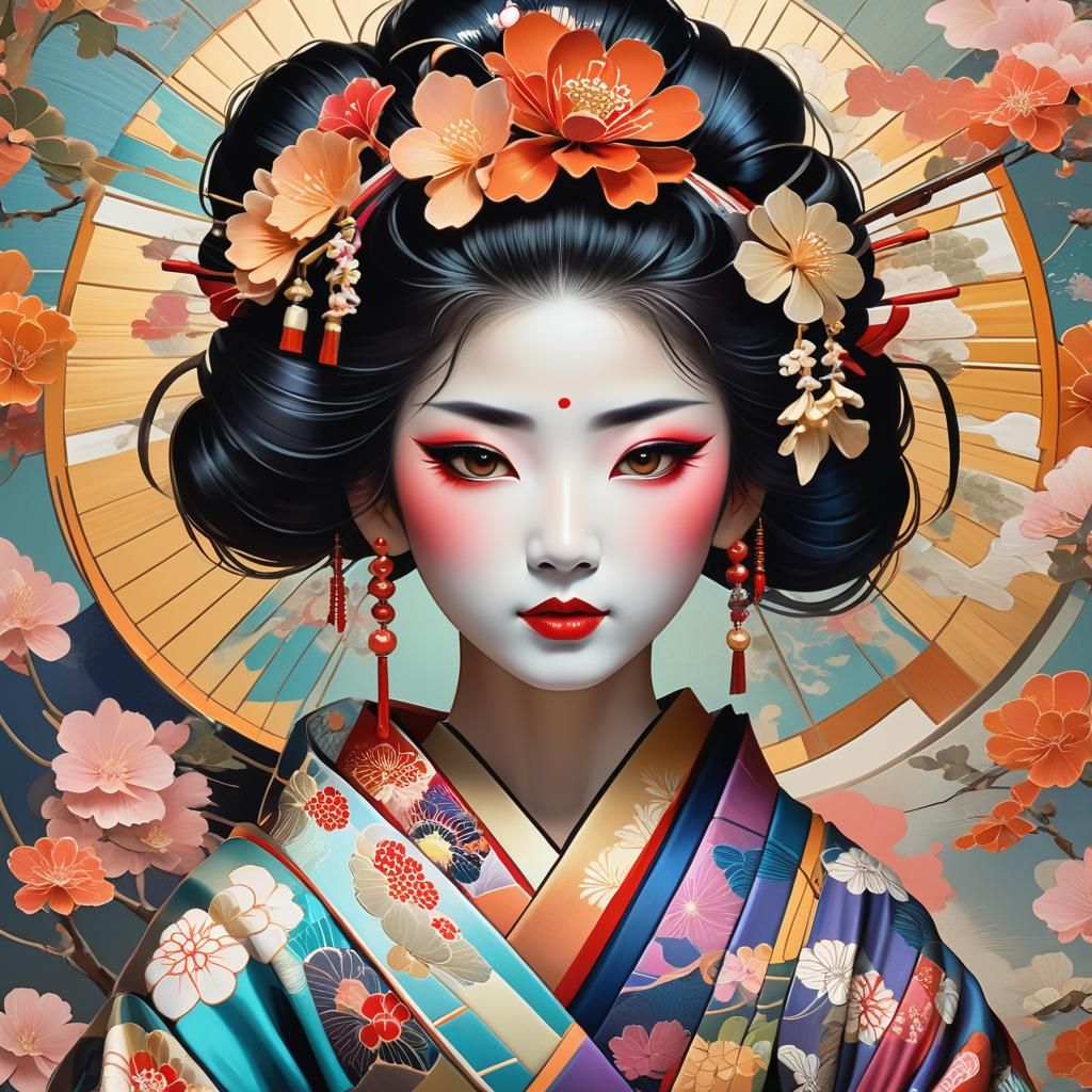 Geisha Portrait in Art Nouveau Style
