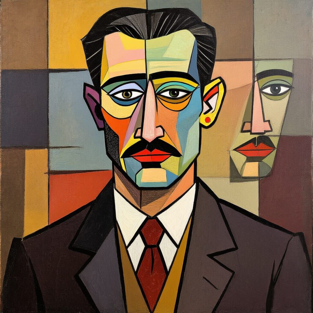 Cubist Portrait of Suited Gentleman in Picasso Style
