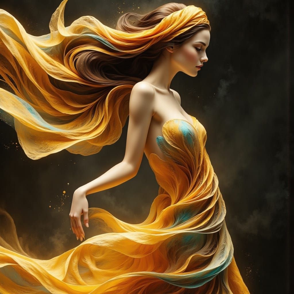 Majestic Lady in Kaleidoscope Veil and Amber Dress