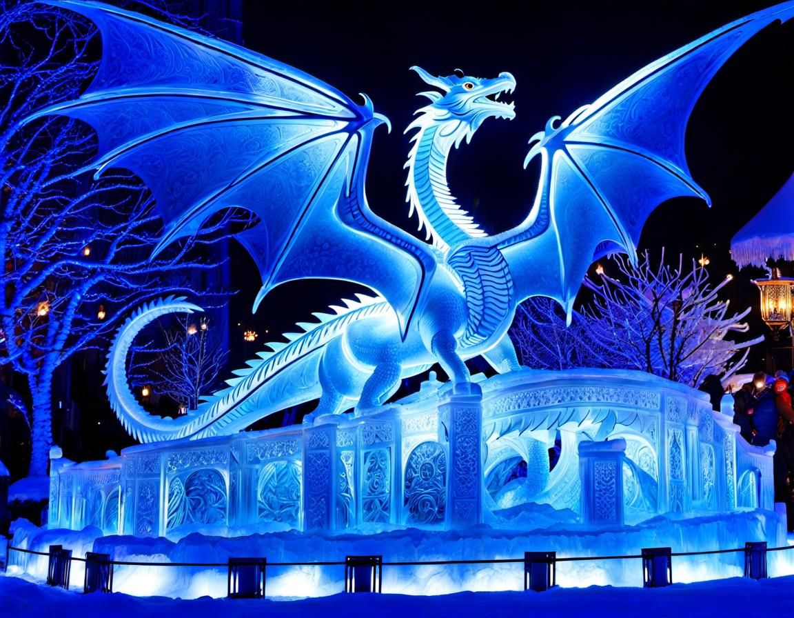 Ice Dragon Sculpture at Winter Carnival in Unreal Engine