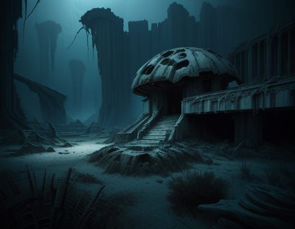 Eerie Biomechanical Ruins in a Forgotten Alien Outpost