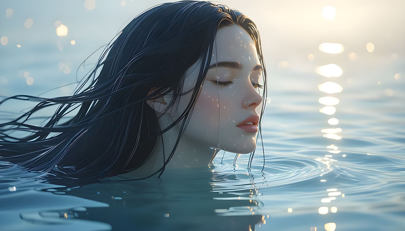 Translucent Water Woman with Flowing Hair