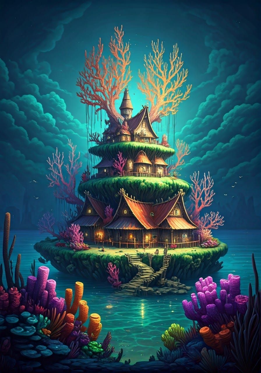 Fantasy Island Village Amidst a Tropical Coral Reef