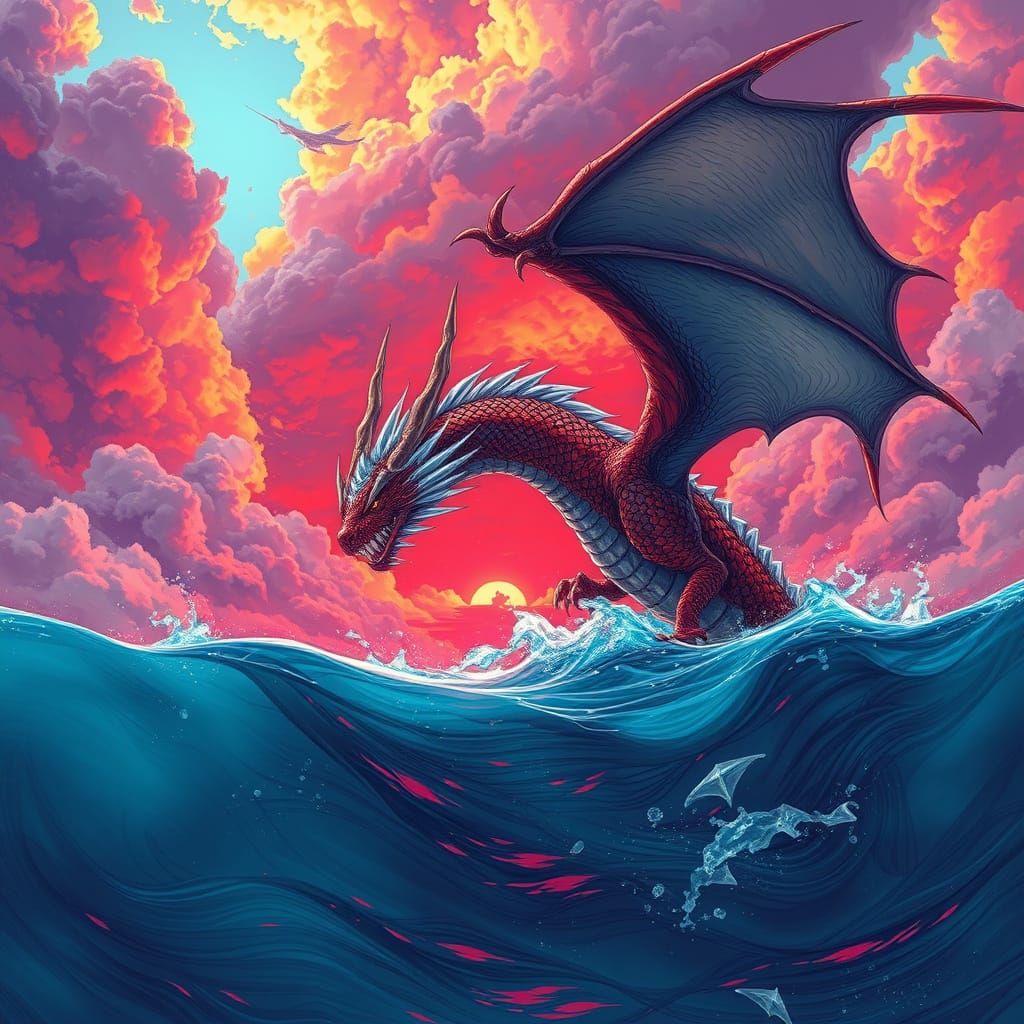 Dragon Ascending: Alcohol Line Art Fantasy