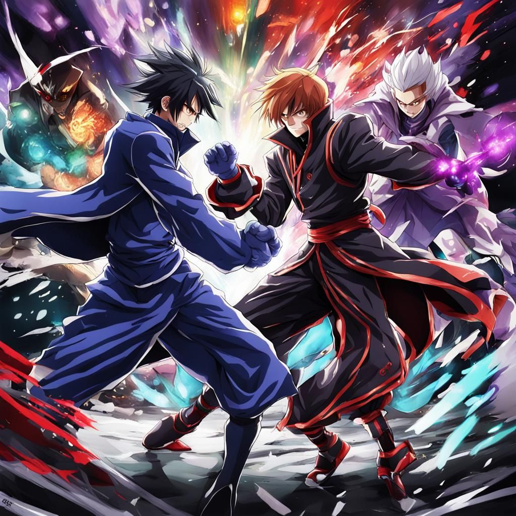 Anime Villain Showdown in Japanese Manga Style