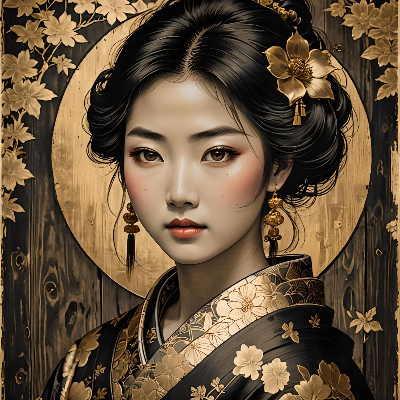 Charming Japanese Woman Portrait in Antique Style