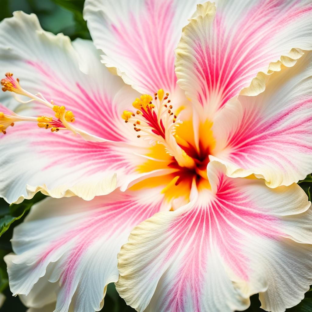 White Hibiscus Macro in Oil Painting Style