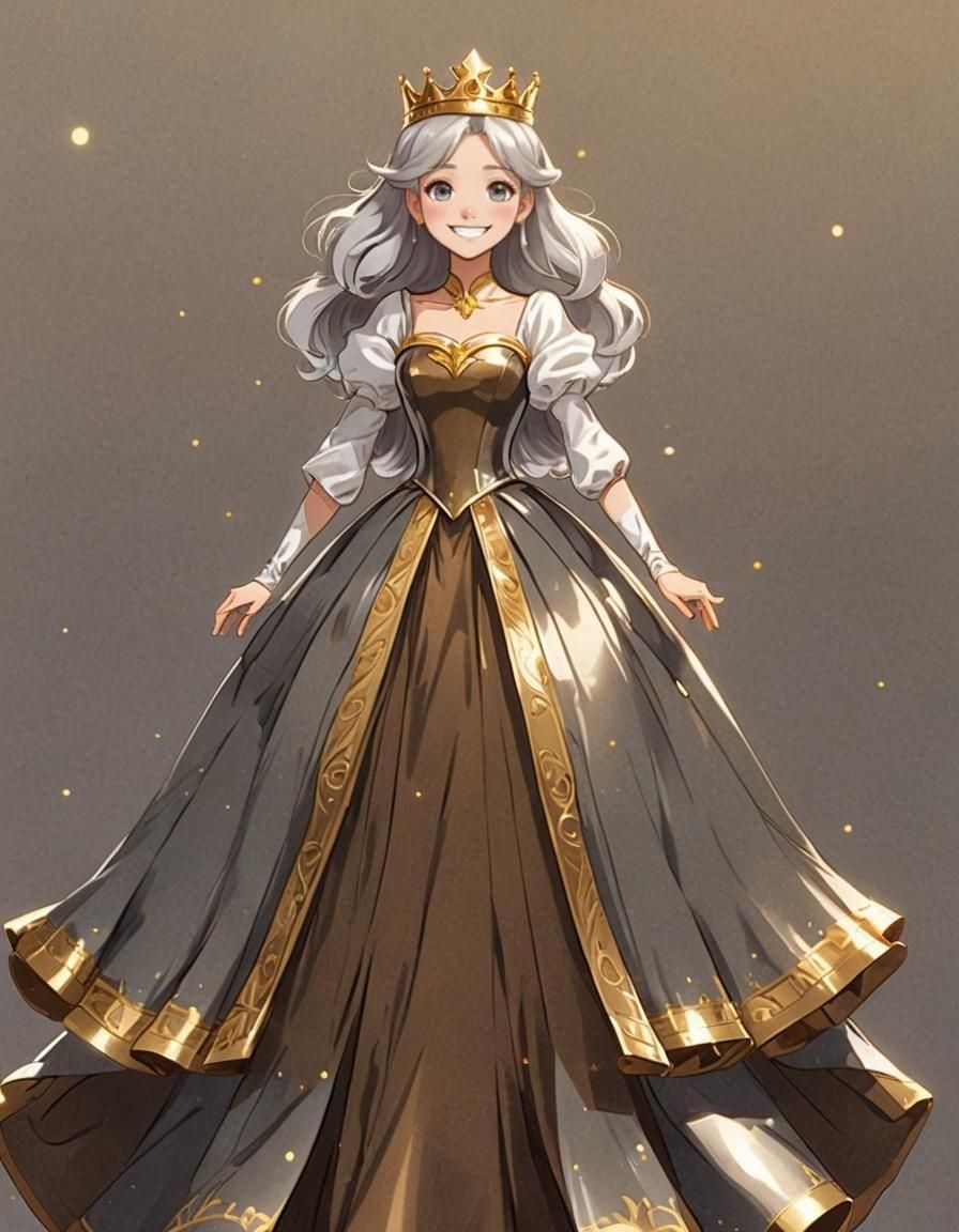 Cute Silver-Haired Princess in Bronze Gown: Anime Art