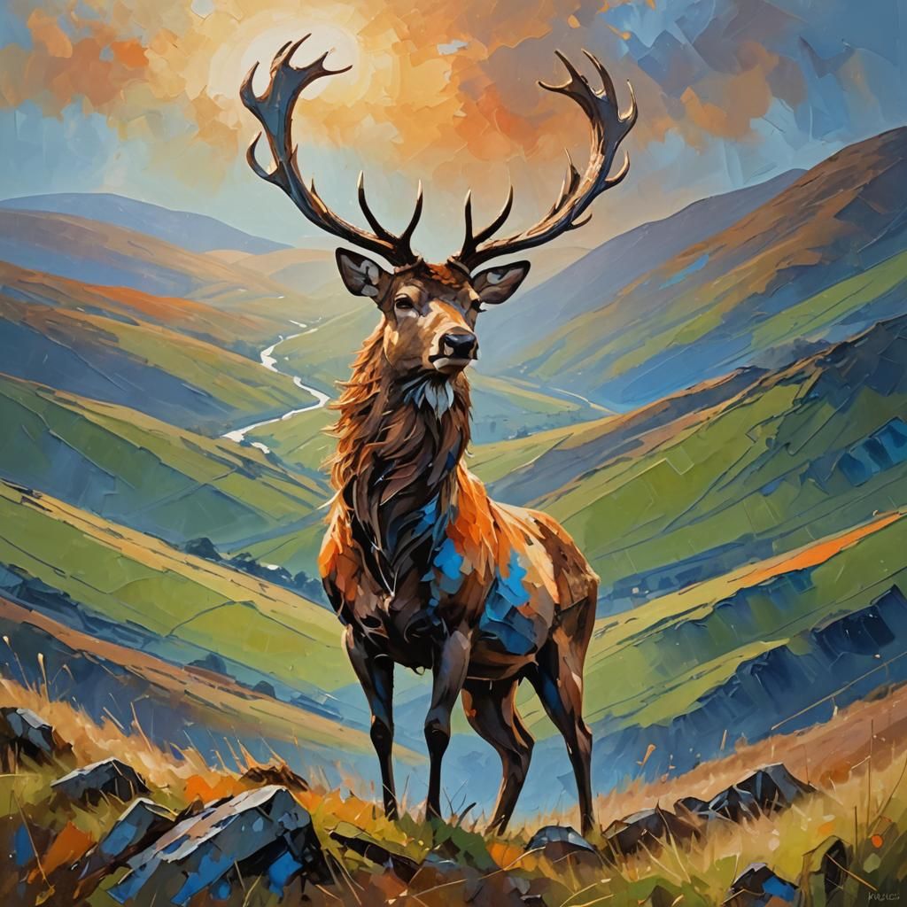Stag in Scottish Highlands: Abstract Splash Art