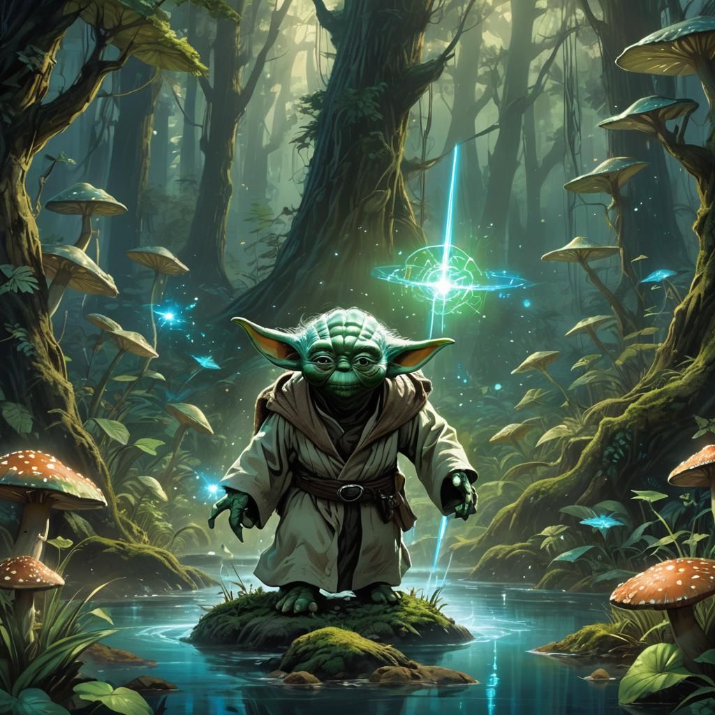 Yoda Flies with the Force in Mystical Forest