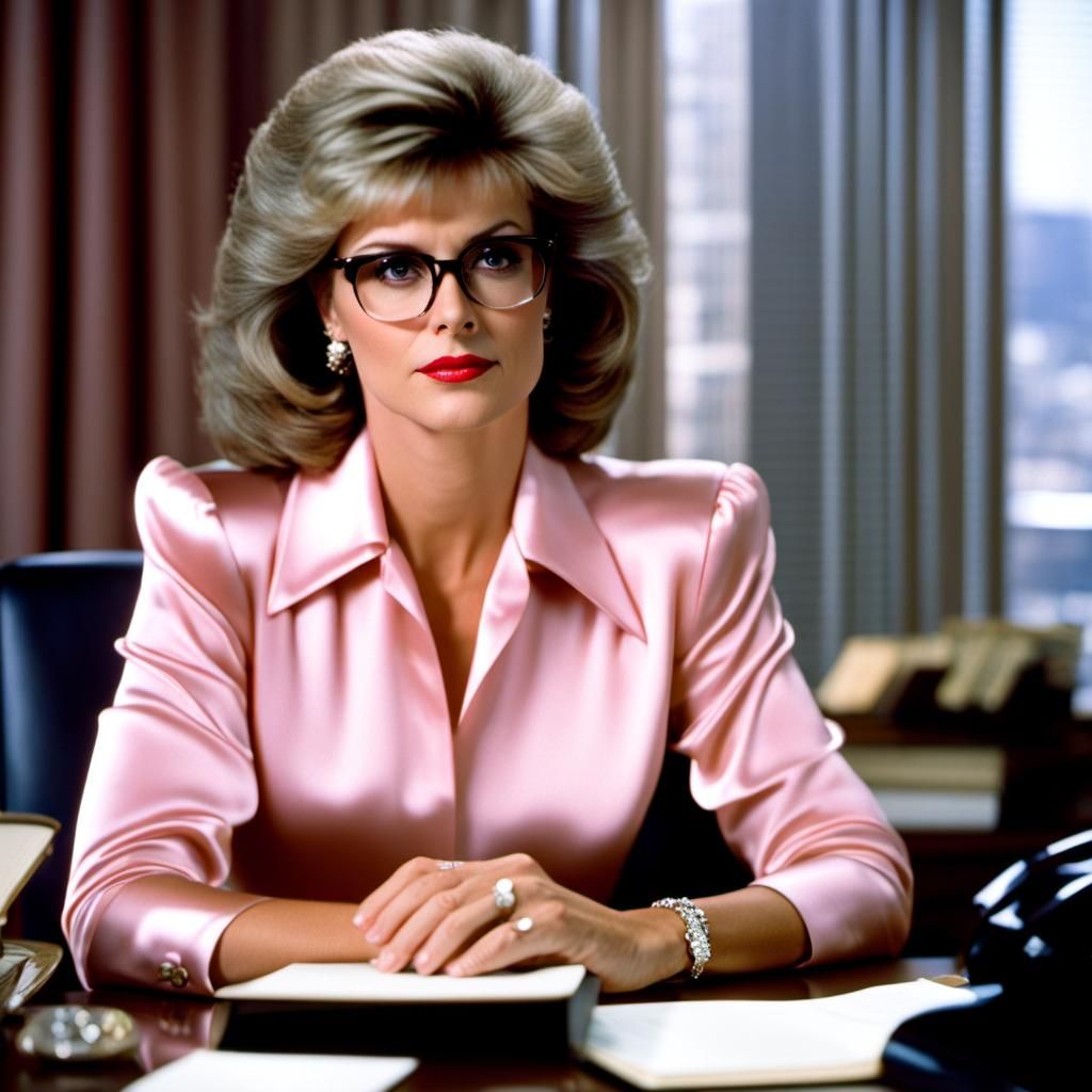 Secretary at Desk in 1980s Style Office
