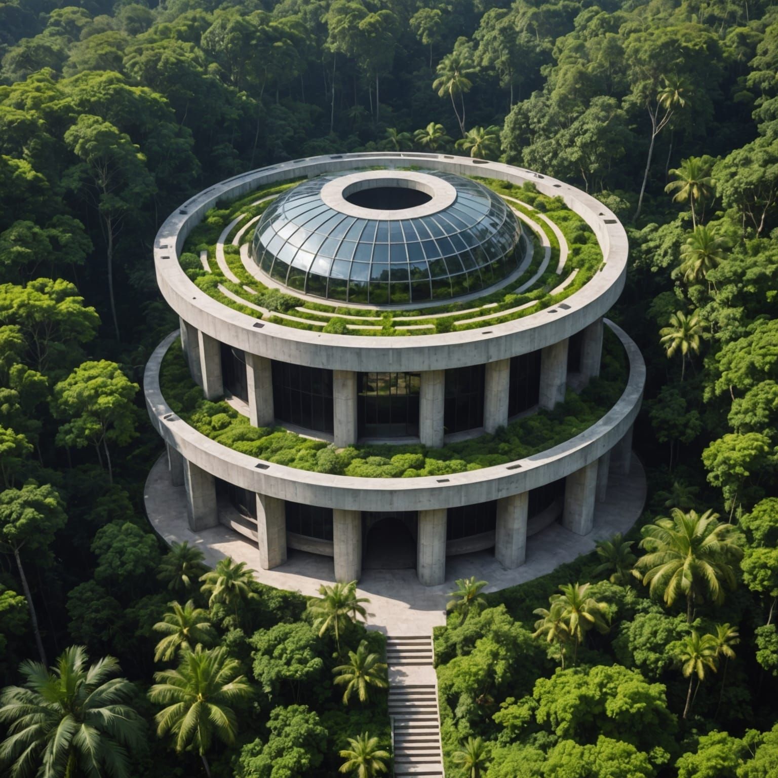 Brutalist Rainforest Mansion Near Atlantis Temple