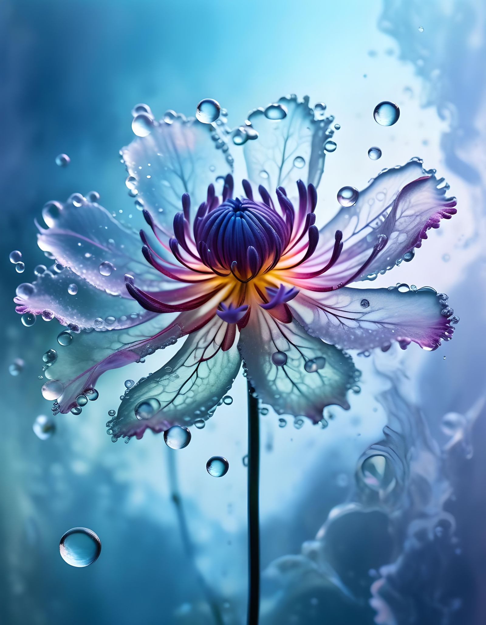 Transparent Water Flower with Fractoluminescense in Macro