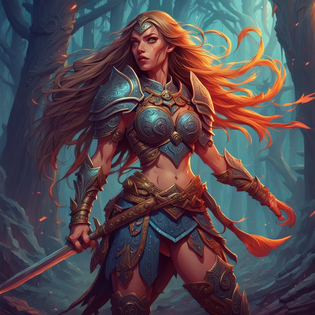 Detailed Digital Art of a Fantasy Warrior Woman