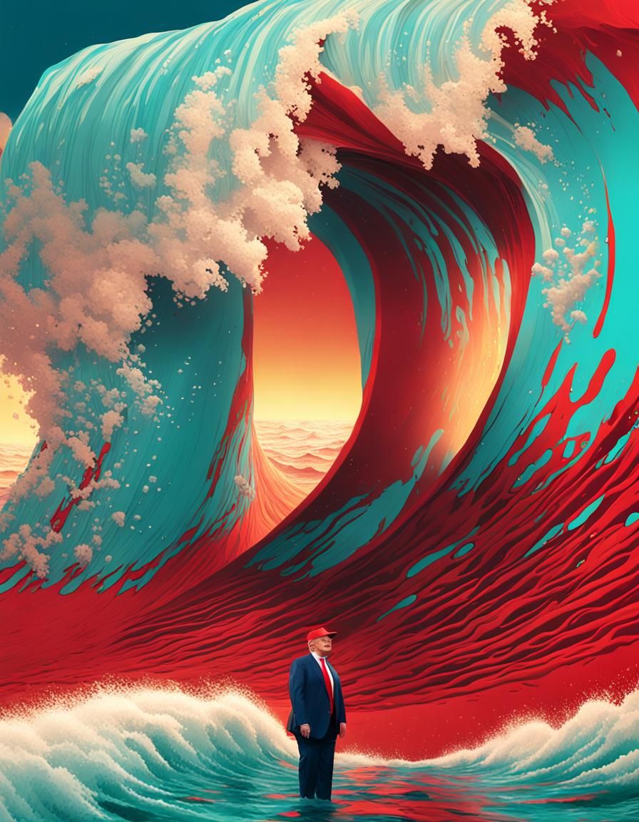 Trump in Red Ocean Wave: Fantasy Concept Art