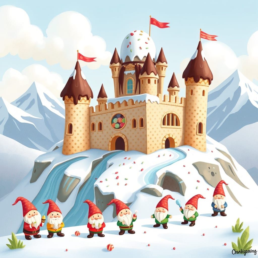 Ice Cream Castle on Snowy Mountain Illustration