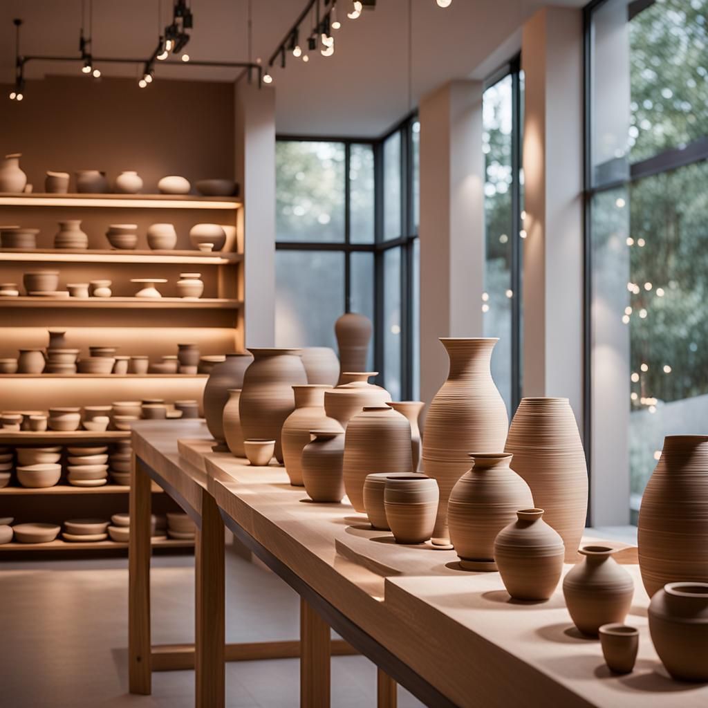 Modern Pottery Studio with Artisans, Professional Photograph...