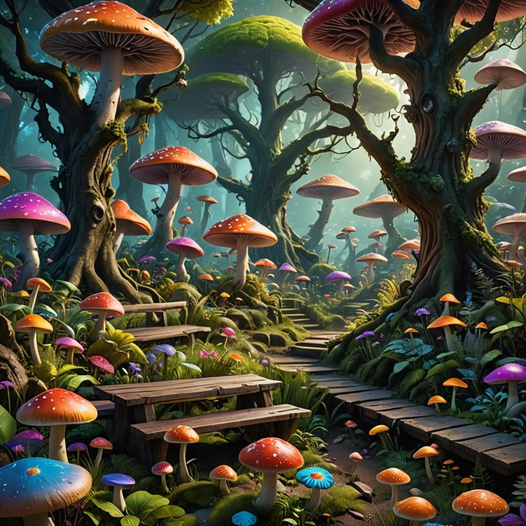 Psychedelic Mushroom World: Hyperrealistic Fantasy Art