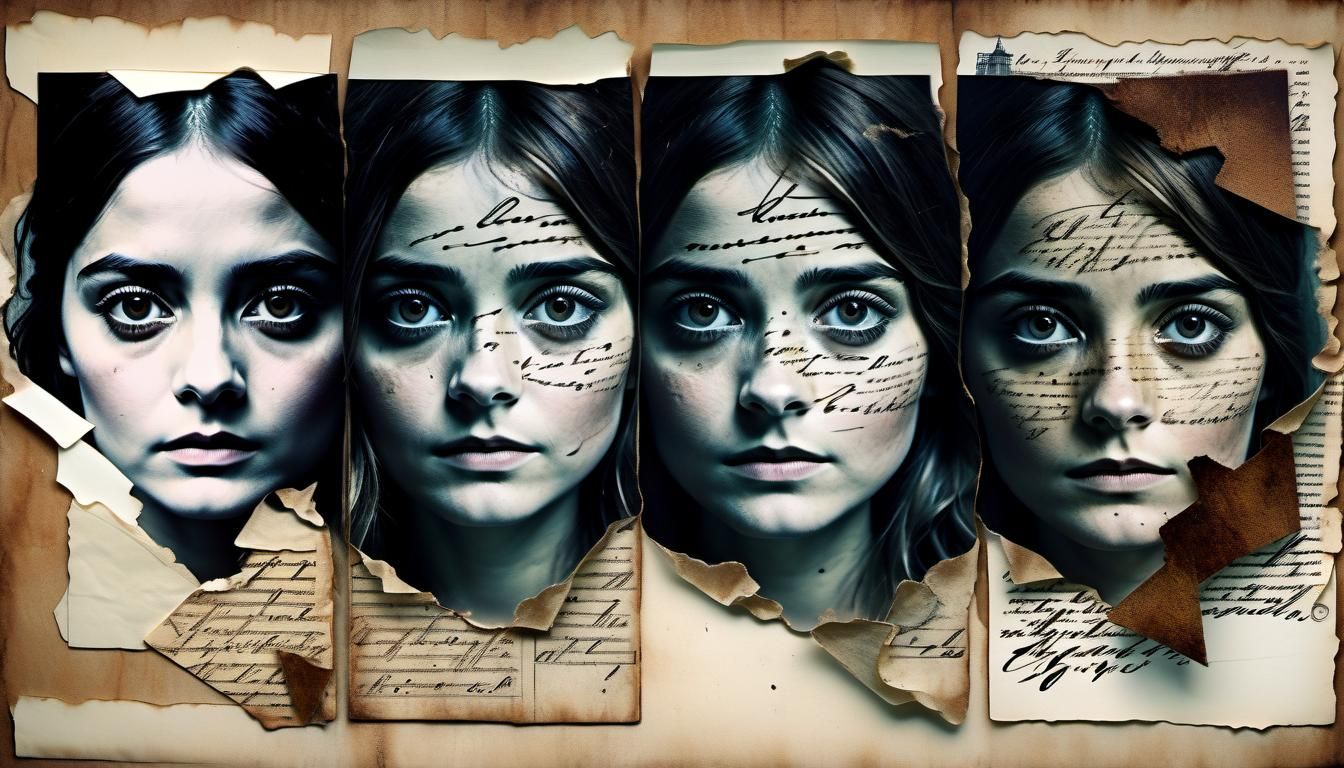 Four Faces of a Woman in Gouache Style