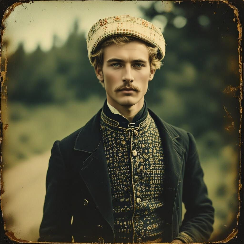 Constructivist Portrait of Russian Man in Daguerreotype Styl...