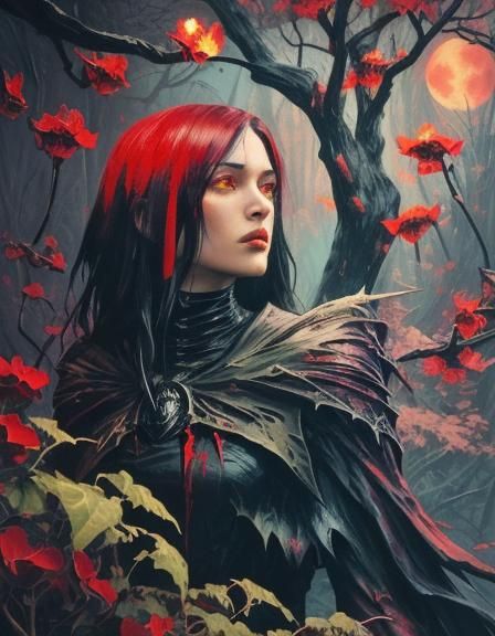 Evil Vampire in Thorn Forest: Macabre Dark Fantasy Art