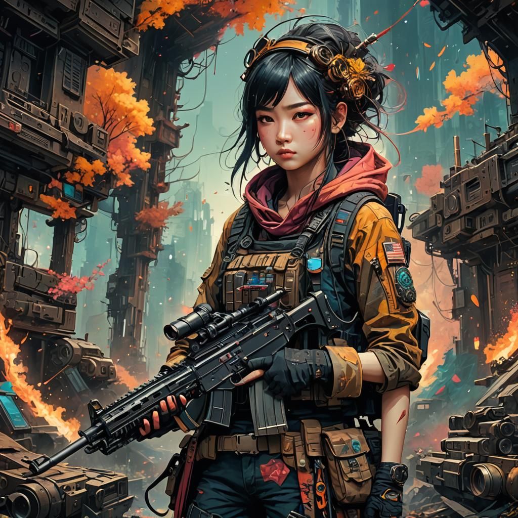 Machine Gun Roll in Luminous Watercolor Style