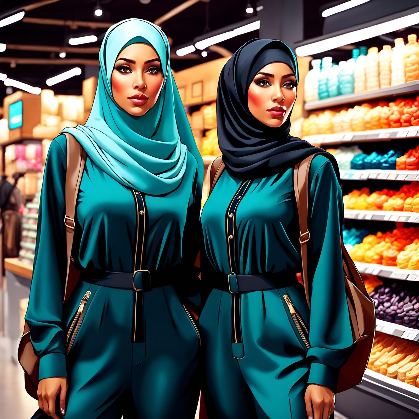 Hijabi Women with Backpacks: Detailed Portrait