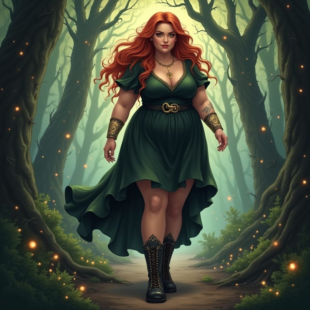 Confident Plus Size Witch in Mystical Forest