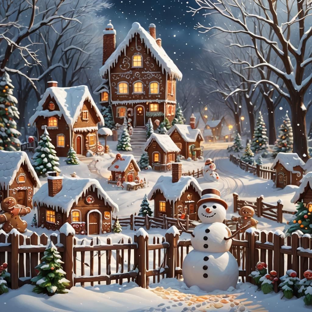 Hyperrealistic Winter Snowfall with Gingerbread House