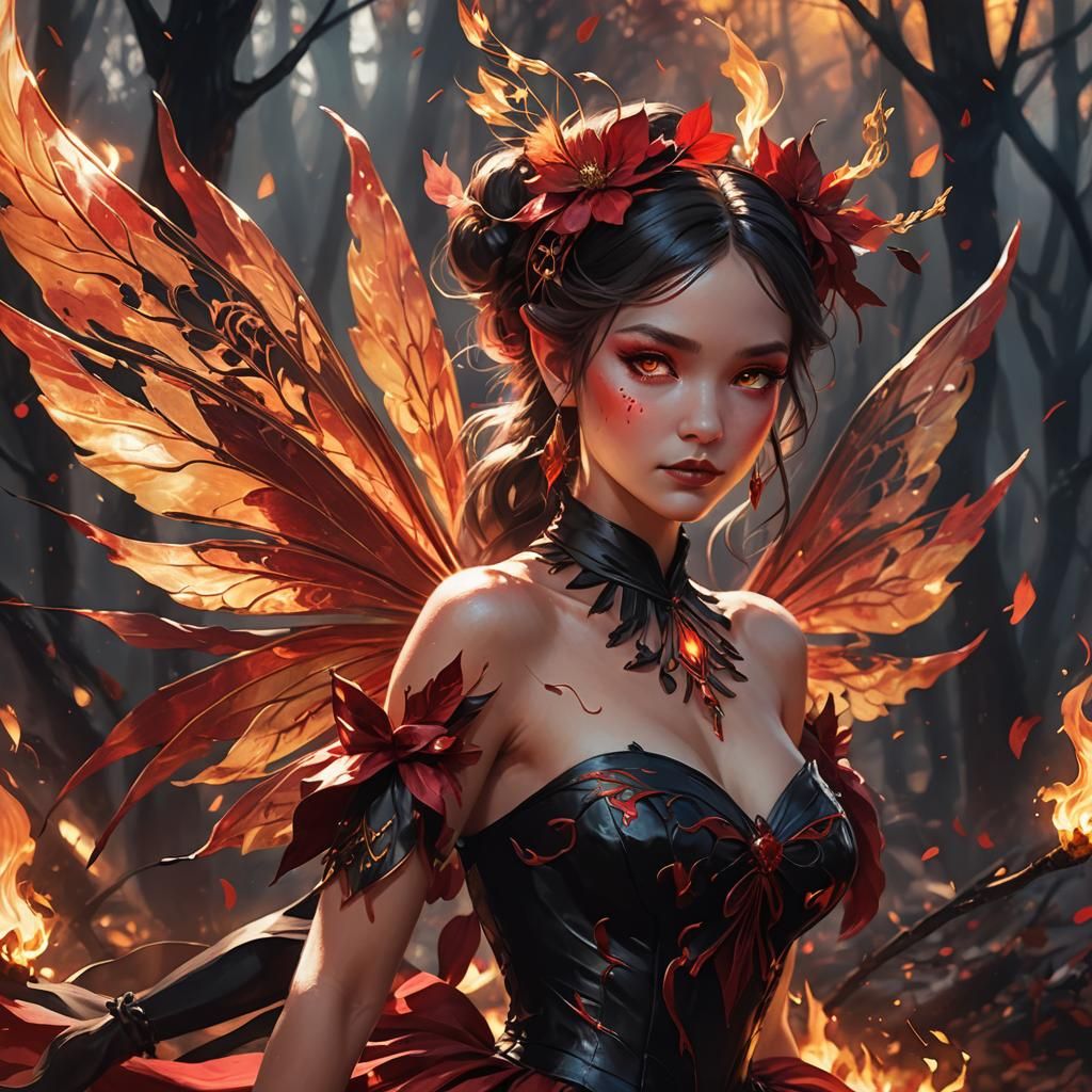 Fiery Fairy Concept Art with Iridescent Wings