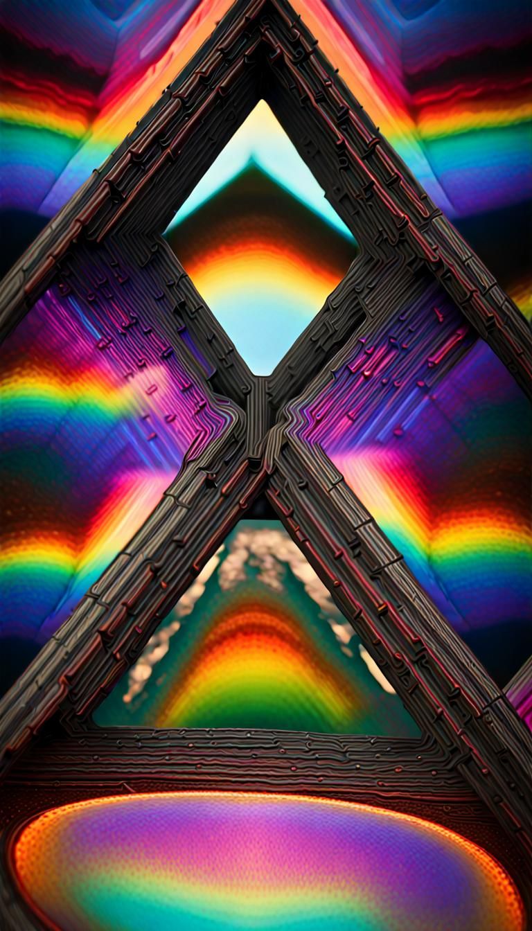 Iridescent Crystal Black Hole in Neon Rainbow Colors
