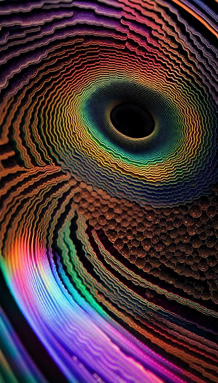 Iridescent Crystal Black Hole in Neon 3D