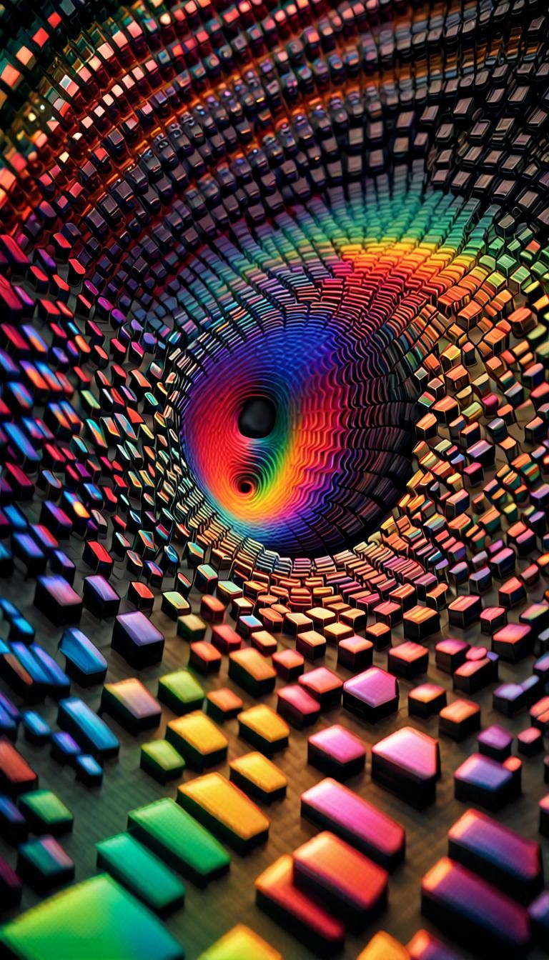 Iridescent Crystal Black Hole in Neon Rainbow Colors