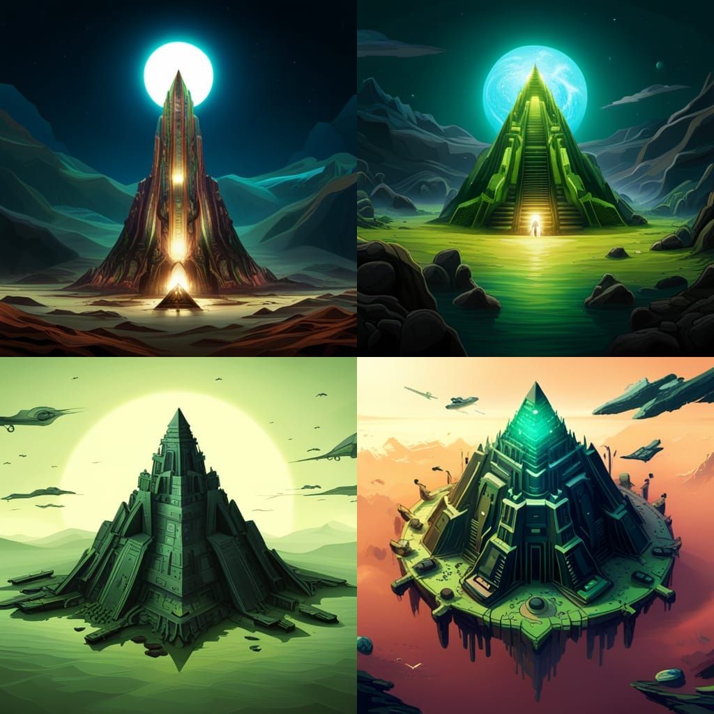Green Planet and Pyramid Spaceship: Detailed Matte Painting
