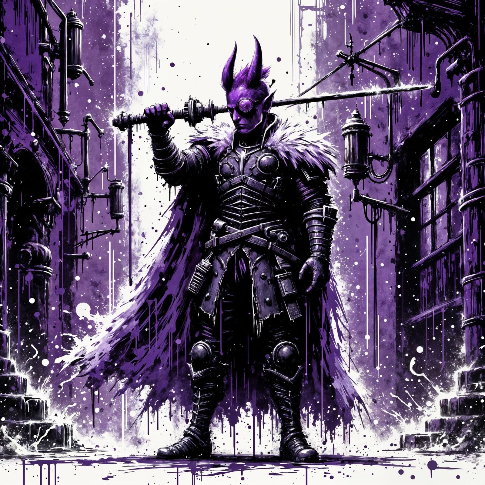 Tiefling in Steampunk Alley as Inkblot Noir