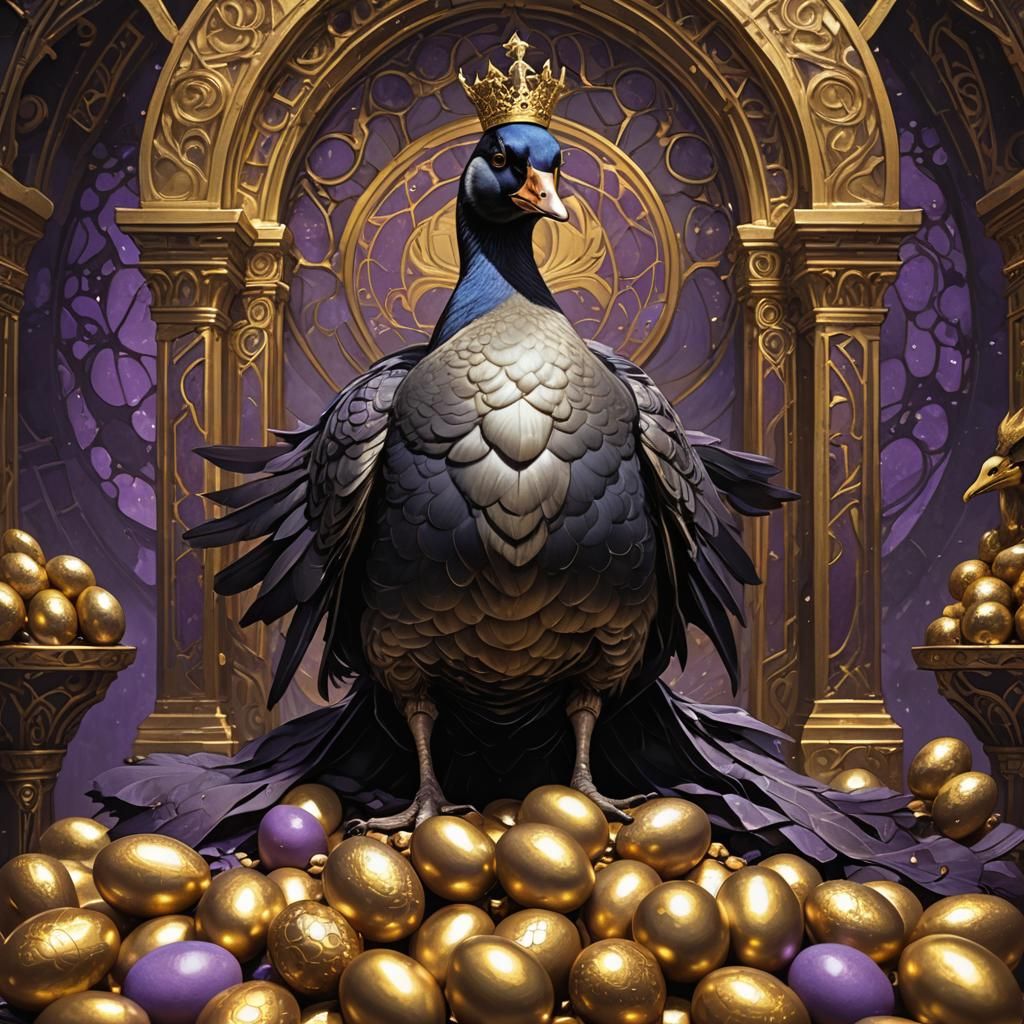 Majestic King Goose on Throne with Golden Eggs